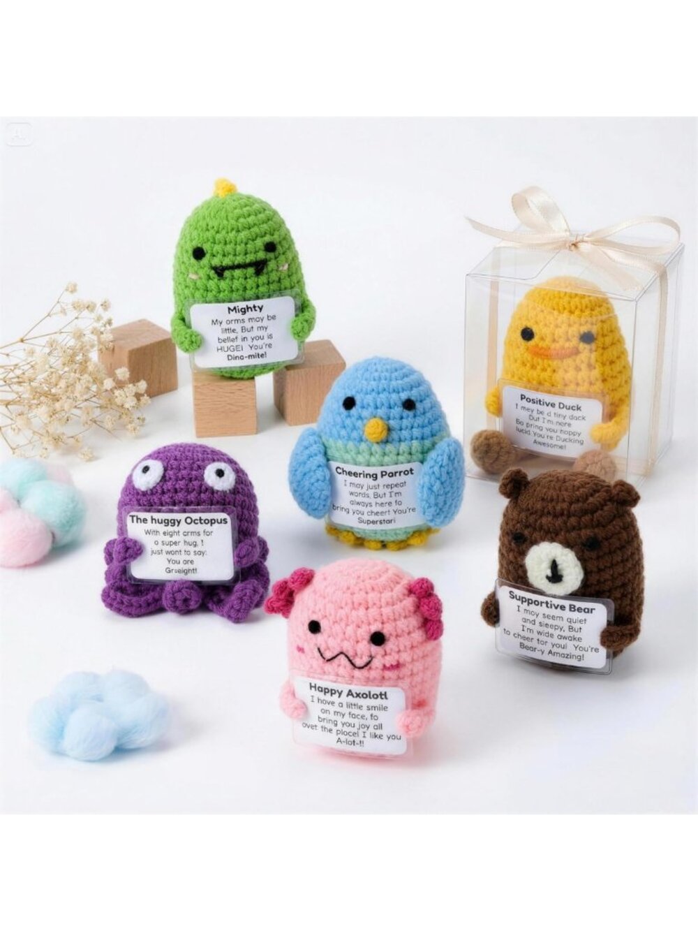 6 Pcs Positive Crochet Animal Plushies - Emotional Support Stuffed Toys for - Picture 5 of 9